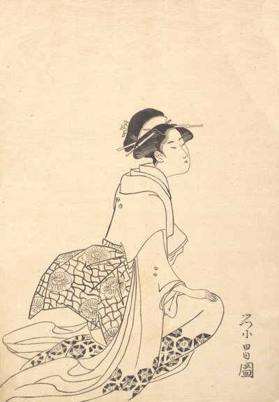 Een knielende vrouw door Chokosai Eisho