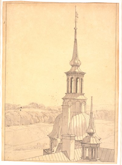 Een van de kleine torens op Kasteel Frederiksborg door Christen Købke