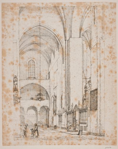 Prospect van het interieur van de noordelijke kruisarm van de kathedraal van Århus door Christen Købke