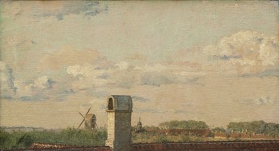Uitzicht vanuit een raam in Toldbodvej richting de Citadel in Kopenhagen door Christen Købke