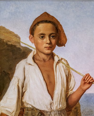 Een Vissersjongen van Capri, ca. 1839 (olieverf op papier gemonteerd op karton) door Christen Schjellerup Kobke