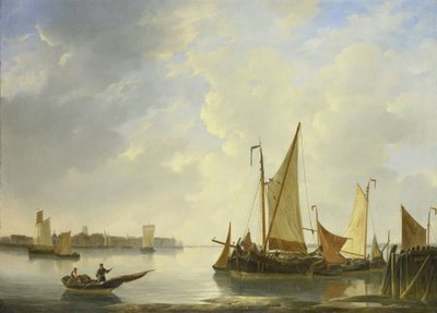 Gezicht op Dordrecht gezien vanaf Papendrecht door Christiaan Lodewijk Willem Dreibholtz