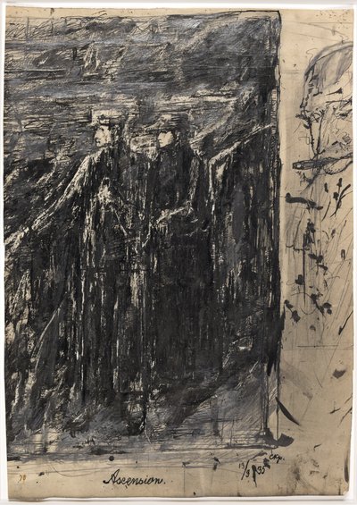 Hemelvaart. Man en vrouw. Rechts mannenhoofd met sigaar door Christian Kongstad Petersen