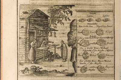 Geld en handel in Moskou Illustratie uit Reizen naar de Grote Hertog van Moskou en de Koning van door Christian Lorenzen Rothgiesser