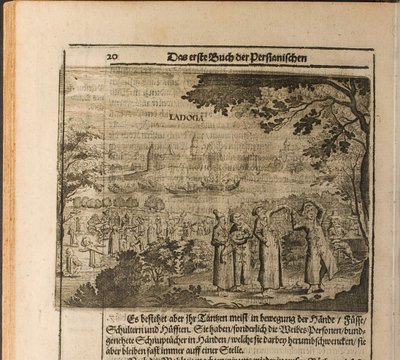 De vesting van Staraya Ladoga Illustratie uit Reizen naar de Grootvorst van Moskou en de Koning door Christian Lorenzen Rothgiesser