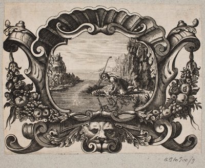 Embleem met herder die zichzelf in een meer spiegelt door Christian Rothgiesser