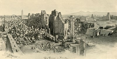Verwoeste tempels in Karnak, Egypte, 1898 door Christian Wilhelm Allers