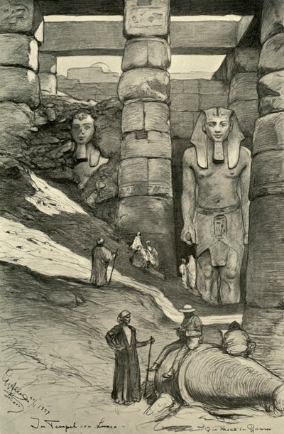 Beelden in de Luxor Tempel, Egypte, 1898 door Christian Wilhelm Allers