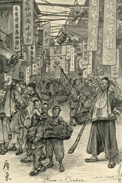Straatscène, Canton, China door Christian Wilhelm Allers