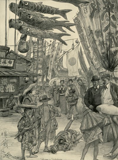 Straatscène, Yokohama, Japan, 1898 door Christian Wilhelm Allers