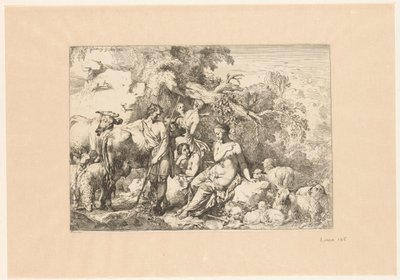 Herder met kudde en vier muzen door Christian Wilhelm Ernst Dietrich