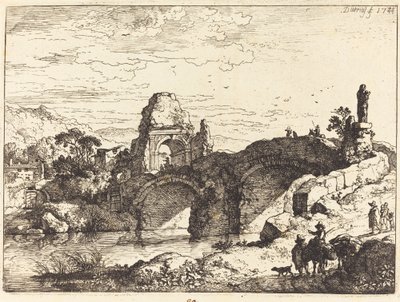 Landschap met een Brug en Verwoeste Toren door Christian Wilhelm Ernst Dietrich