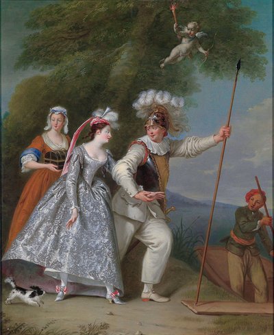 Portret van een elegante heer als Pierrot in een Commedia dell