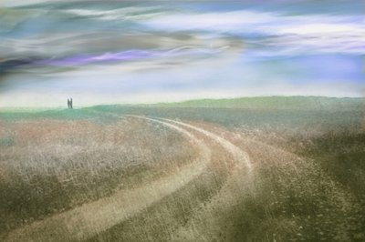 Figuren in de verte, paarse lucht door Christina Sillen