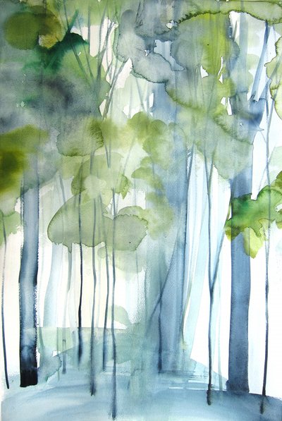 Mistig groen bos door Christine Lindstrom