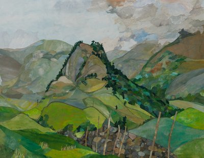 Castle Crag, 2023 (aquarel geschilderd papier collage) door Christine McKechnie