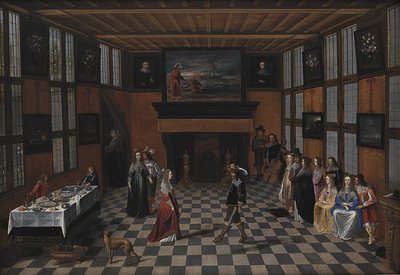 Dansfeest in een interieur door Christoffel Jacobsz. van der Laemen