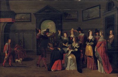 Elegante Gezelschap dat het Spel La Main Chaude Speelt in een Interieur door Christoffel Jacobsz van der Lamen