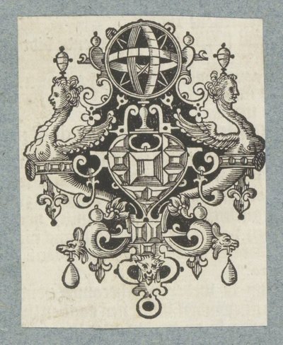 Ornament met edelstenen en hemelglobe door Christoffel van Sichem (II) (possibly)