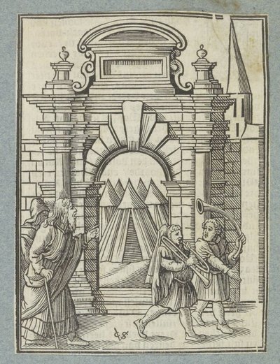 Twee zilveren trompetten worden gebruikt om de gemeenschap bijeen te roepen door Christoffel van Sichem (II)