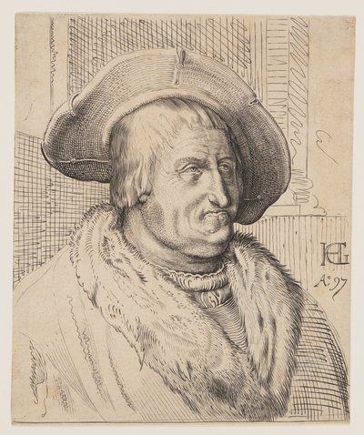 Fantasieportret van een oude man met een hoed door Christoffel van Sichem I