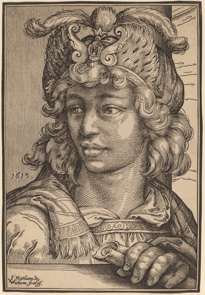 Borstbeeld van een Jonge Man door Christoffel van Sichem I after Jacob Matham