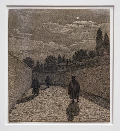 Maanlicht op de weg, illustratie voor lineair perspectief, tabel IV 1838-40 (ets) door Christoffer-Wilhelm Eckersberg