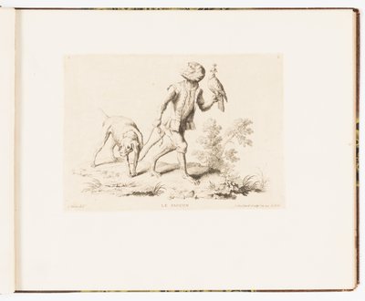Plaat 5, Le Faucon (De Valk), Singeries ou différentes actions de la vie humaine représentées par des singes (Apenstreken of Verschillende Handelingen van het Menselijk Leven Voorstellen door Apen) door Christophe Huet