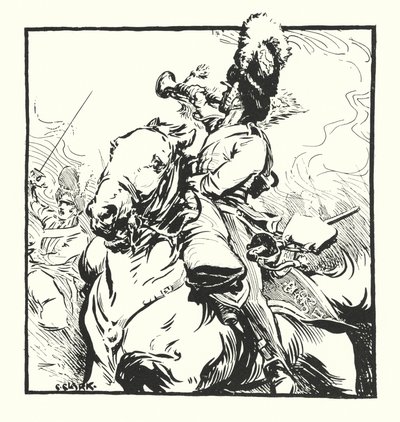 Trompetter van de Scots Greys, tekening voor een advertentie voor Major Drapkin & Co
