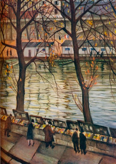 Les Bibliophiles. Een herfstdag in Parijs, ca. 1930 door Christopher Richard Wynne Nevinson