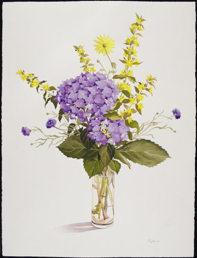 Blauwe Hortensia met Gele Wederik door Christopher Ryland