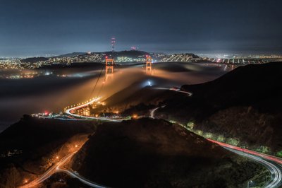 Nachtelijke mist bij de Golden Gate door Chuanxu Ren