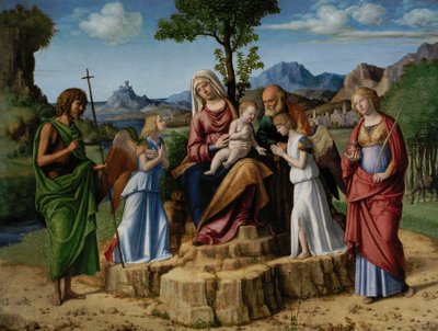 Rust tijdens de vlucht naar Egypte met Sint Johannes de Doper door Cima da Conegliano