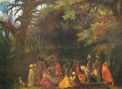 Duits: Die Predigt Johannes des Täufers Prediking van Johannes de Doper door Circle of Adam Elsheimer