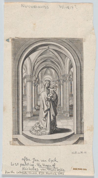 Maagd en Kind in een Kerk, ook bekend als de Van Maelbeke Maagd door Circle of the Brothers Wierix.