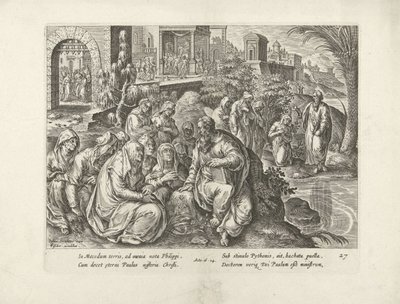 Paulus bekeert de vrouwen van Filippi door Claes Jansz. Visscher (II) (attributed to workshop of)
