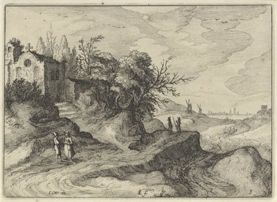 Kapel aan een slingerende landweg door Claes Jansz. Visscher (II)
