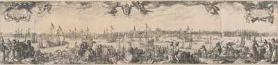 Profiel van Amsterdam, gezien vanaf het IJ, bestaande uit twee delen door Claes Jansz. Visscher (II)