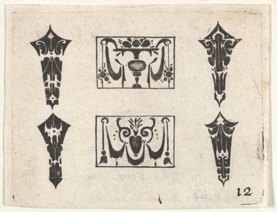 Blackwork Print met Twee Horizontale Panelen en Vier Bezelstenen, ca. 1620 door Claes Jansz Visscher