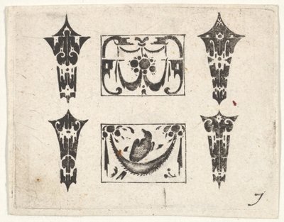 Blackwork print met twee horizontale panelen en vier bezels, ca. 1620 door Claes Jansz Visscher
