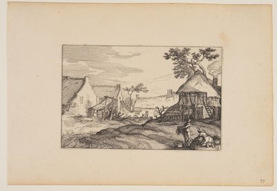 Jonge man en vrouw op de voorgrond, uit Landschappen (Verscheyden aerdige Lanthuysen...) door Claes Jansz. Visscher
