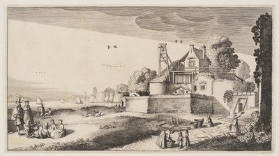 Bleekveld voor een fort aan een rivier, uit Landschappen (Playsante Lantschappen) door Claes Jansz. Visscher II