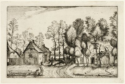 Landschap met omgehakte bomen, plaat zeventien naar Afbeeldingen van boerderijen, landhuizen en rustieke dorpen (Praediorum villarum et rusticarum casularum icones) door Claes Jansz. Visscher II