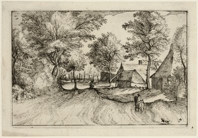 Dorpsweg, plaat vier naar Afbeeldingen van boerderijen, landhuizen en rustieke dorpen (Praediorum villarum et rusticarum casularum icones) door Claes Jansz. Visscher II