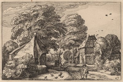 Weg met Schuur en Huisjes door Claes Jansz Visscher after Johannes van Doetechum, the Elder after Lucas