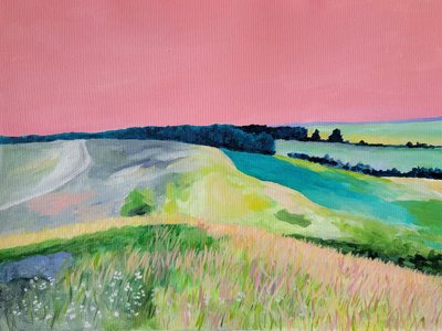 Dromerig landschap met roze lucht door Claire Whitehead