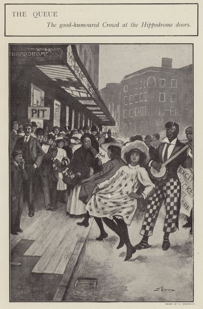 Een goedgehumeurde rij buiten de deuren van het London Hippodrome door Clarence F. Underwood