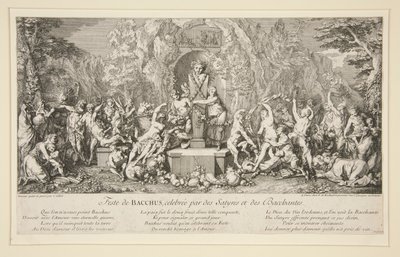 Feest van BACCHUS, gevierd door Saters en Bacchanten door Claude Gillot