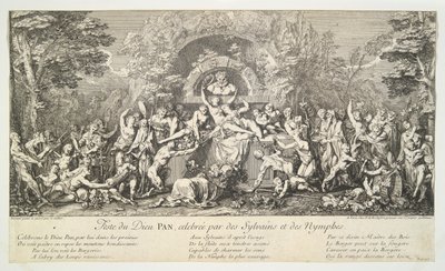 Feest van de god PAN, gevierd door sylvains en nimfen door Claude Gillot