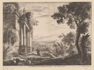 Landschap met figuren voor een antieke ruïne door Claude Goyrand